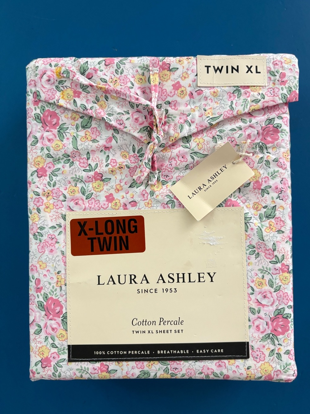 Laura Ashley Pink Floral Cotton 3PC Sheet Set Twin XL